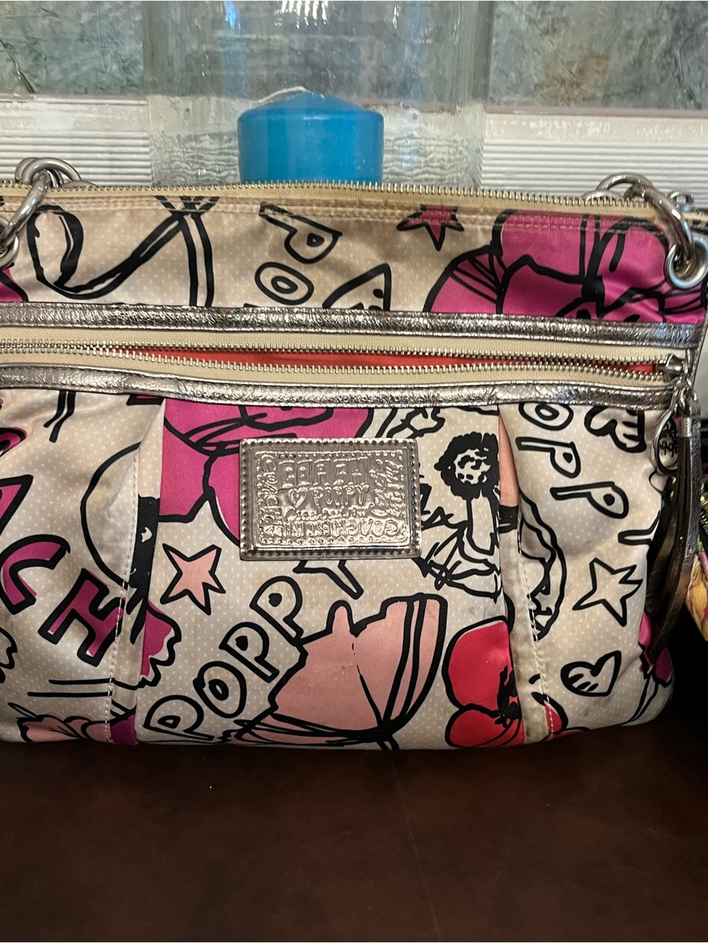 Coach Pink & Silver Poppy Graphic Shoulder Bag